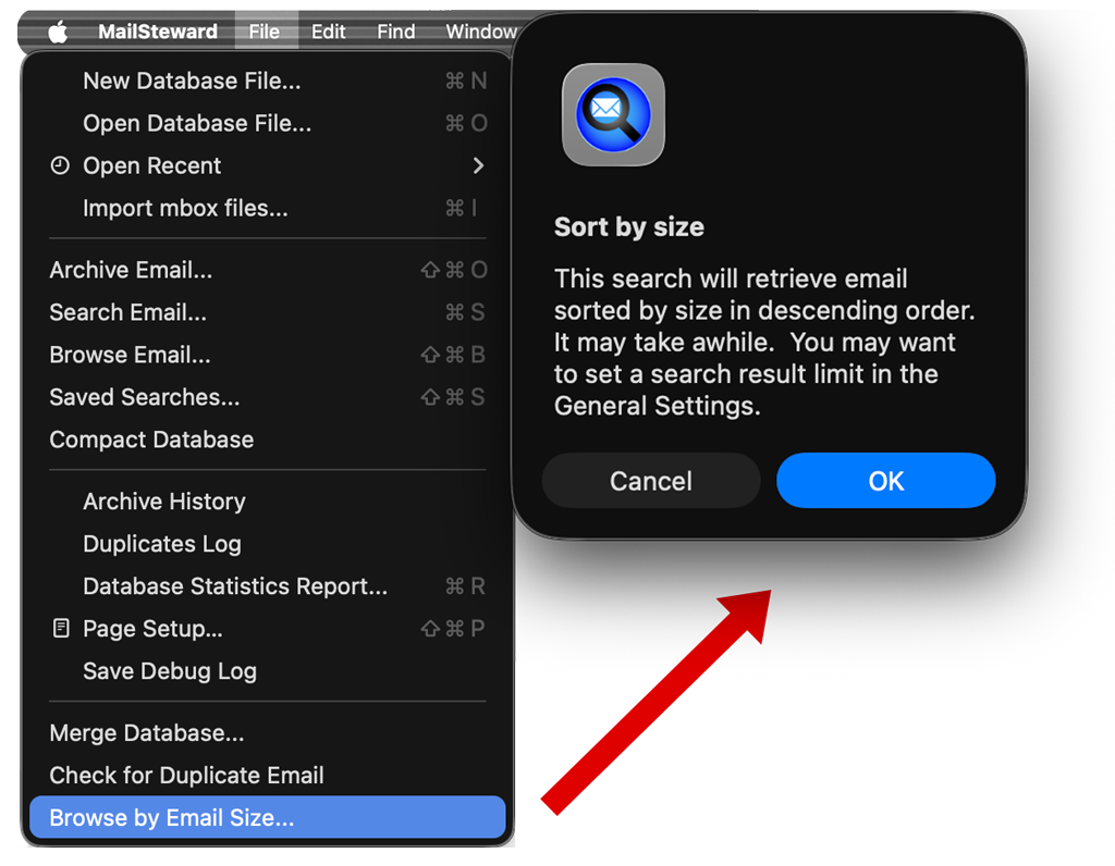 Browse (Sort) by E-mail Size
